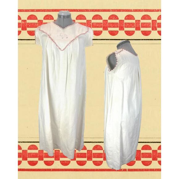 Vintage Other - Antique Victorian White Cotton Crochet Trim Full Length Nightgown Sz XL